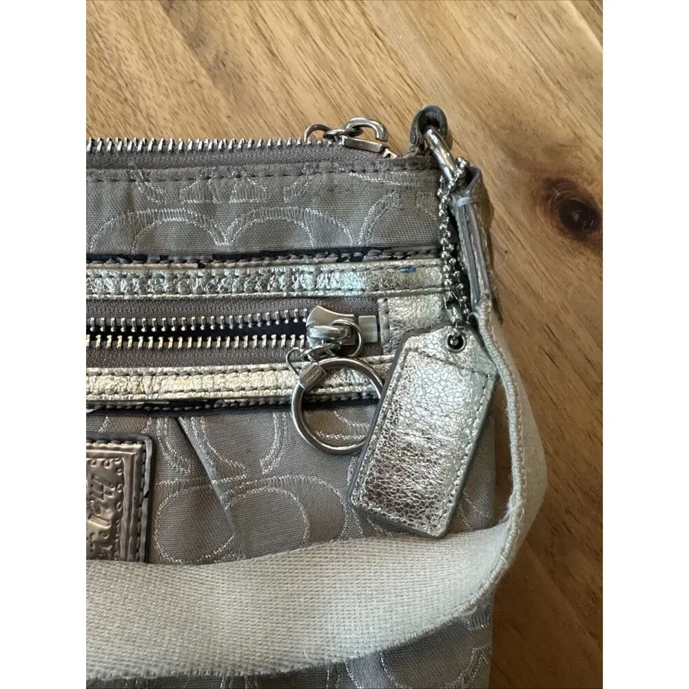 Coach Poppy Metallic Silver & Gold Signature C Crossbody Bag Authentic PROJECT